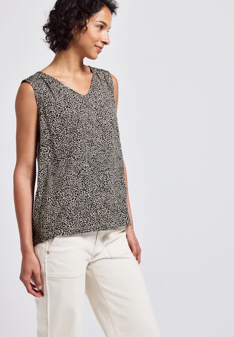Blouse léopard avec détails smocks cotton cream