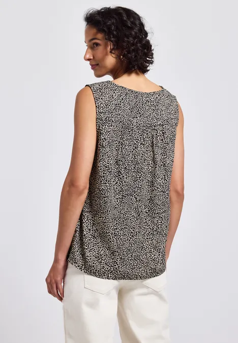 Blouse léopard avec détails smocks cotton cream