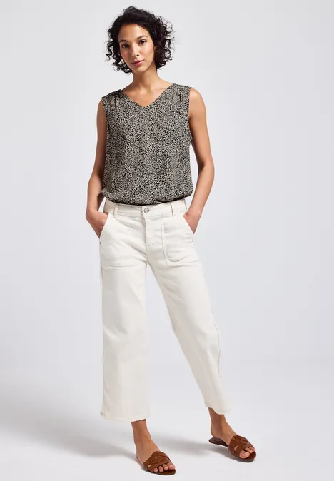 Blouse léopard avec détails smocks cotton cream