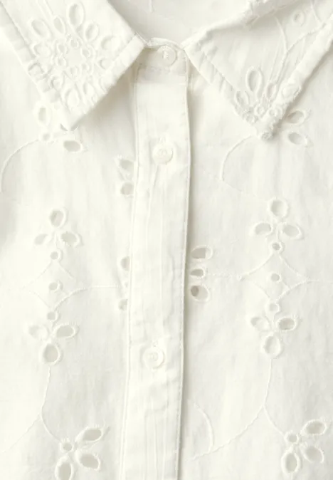Hemdbluse mit Lochstickerei off white