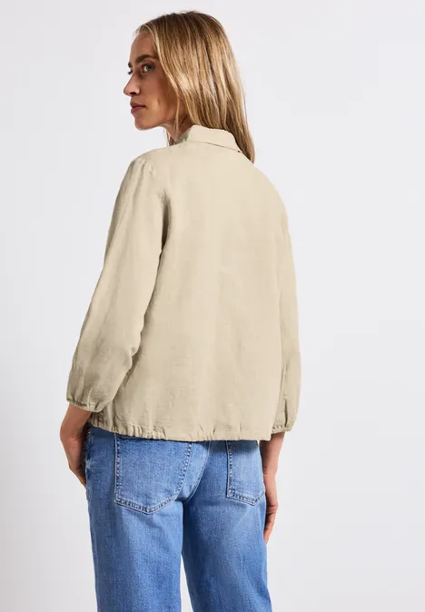 Leinenmix-Hemdbluse coastal beige