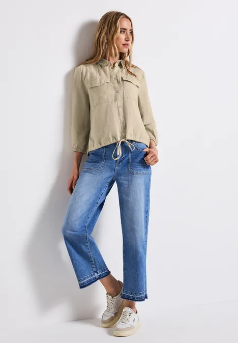 Leinenmix-Hemdbluse coastal beige