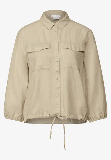 Leinenmix-Hemdbluse coastal beige