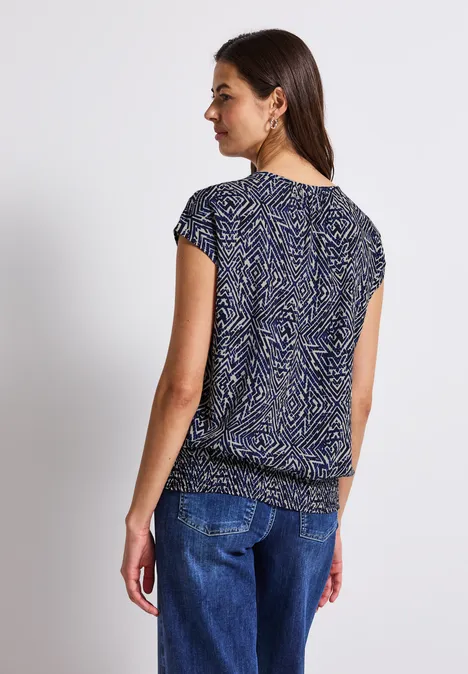 Bluse mit Smoksaum deep blue