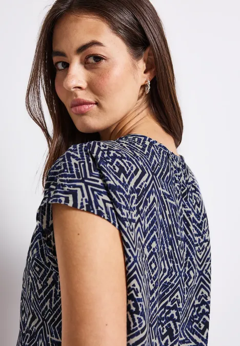 Bluse mit Smoksaum deep blue