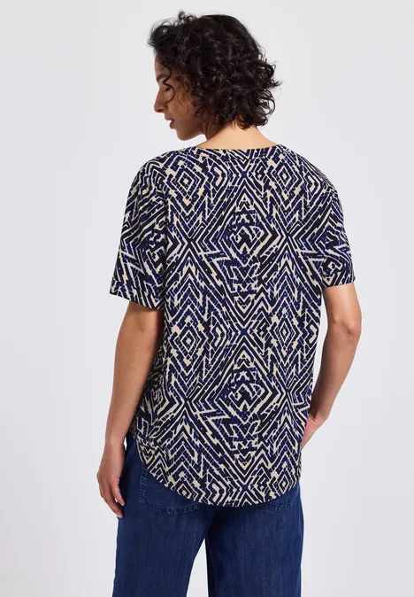 Gemusterte Split Neck Bluse deep blue