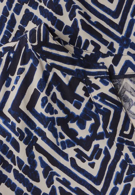 Gemusterte Split Neck Bluse deep blue