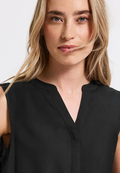 Split Neck Blusentop Black