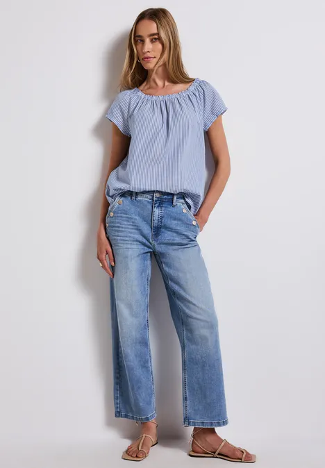 Gestreifte Baumwoll-Bluse original blue