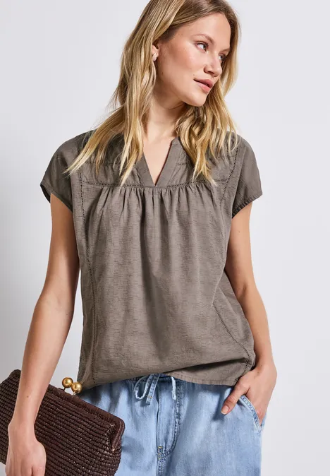 Bluse mit Tape-Details dark tumbled beige