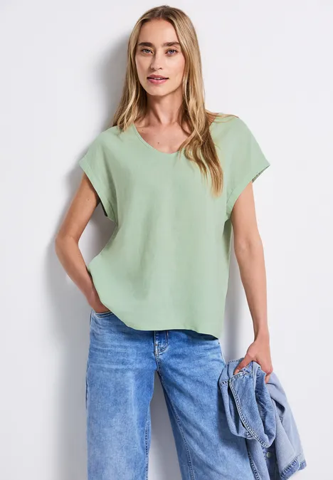Leinenmix-Bluse mit Bändern soft jade green