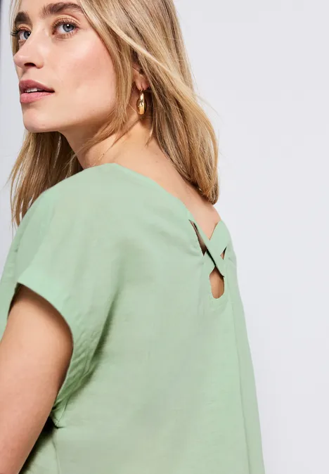 Leinenmix-Bluse mit Bändern soft jade green