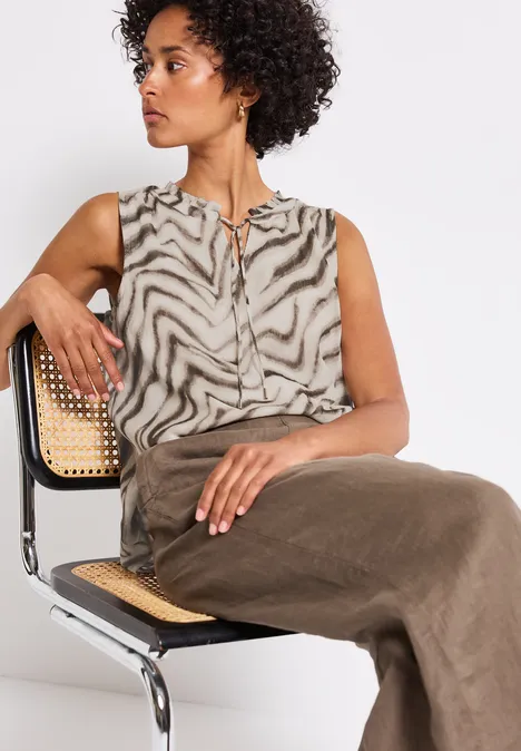 Chiffon Blusentop mit Print tumbled beige