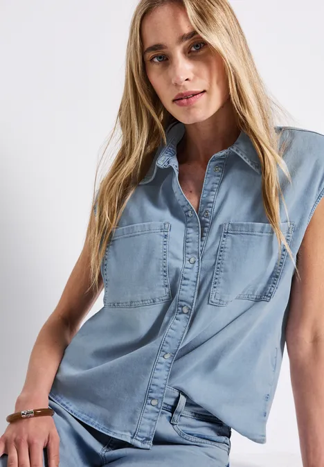 Jeansbluse im Bleached-Look Ultra Bleached Random Washed