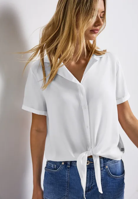 Bluse mit Bowlingkragen White