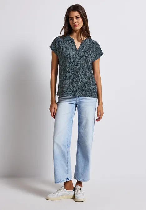 Snake Print Blusenshirt deepwater blue