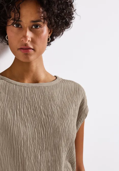 Blusenshirt mit Tapedetails morning beige