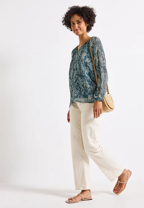 Chiffon Snake Print Bluse arona blue