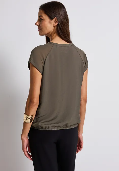 Blusenshirt mit Meshdetail nomad brown
