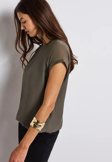 Blusenshirt mit Meshdetail nomad brown