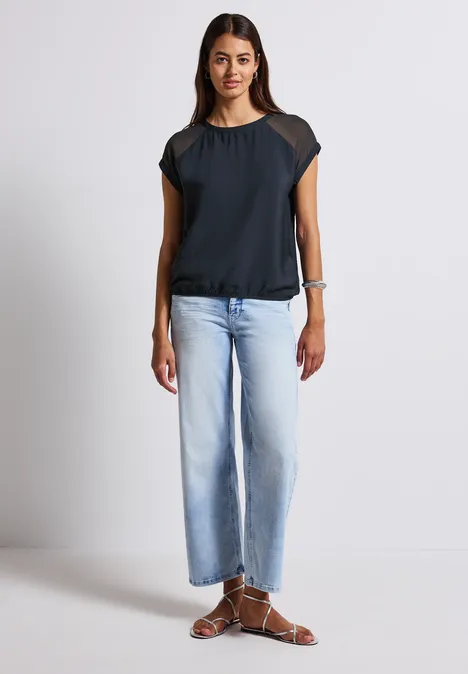 Blusenshirt mit Meshdetail deepwater blue