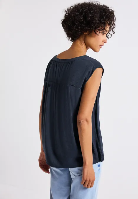 Crinkle Blusentop mit Tape deepwater blue