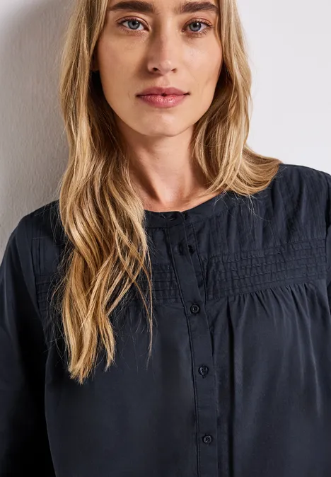 Baumwollbluse mit Details deepwater blue