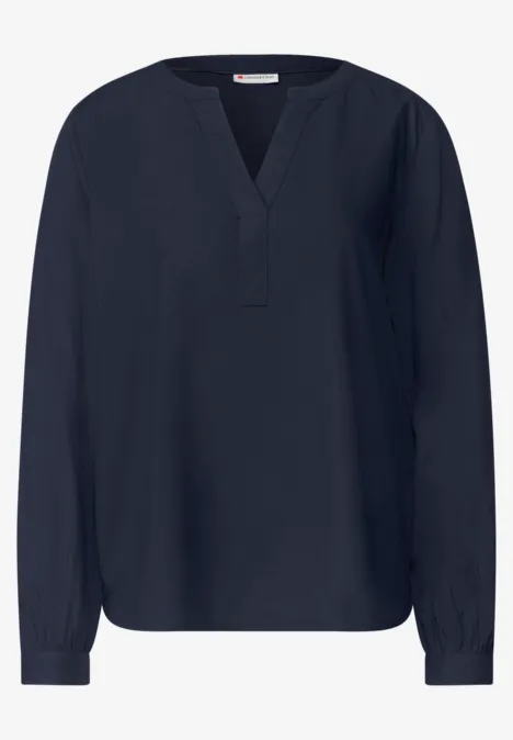 Split Neck Tunika darkest blue Schlichte dunkelblaue Bluse mit V-Ausschnitt und langen Ärmeln.