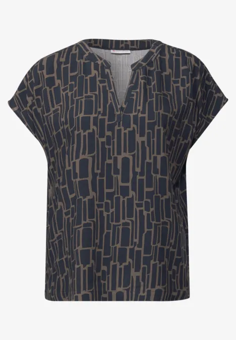 Gedessineerde blouse deepwater blue