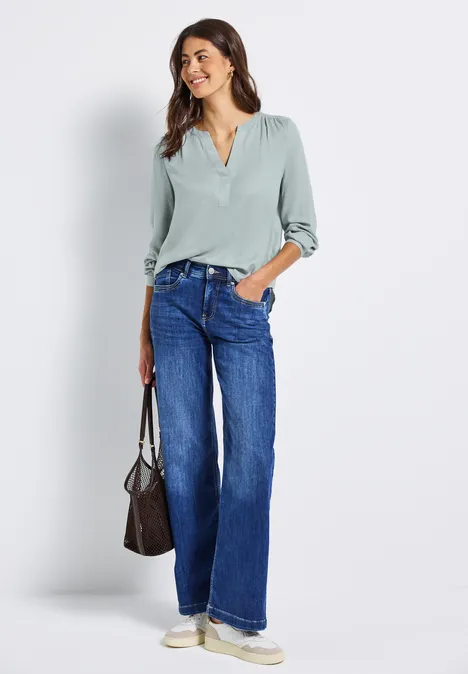 Split Neck Melange Tunika nile blue mel.
