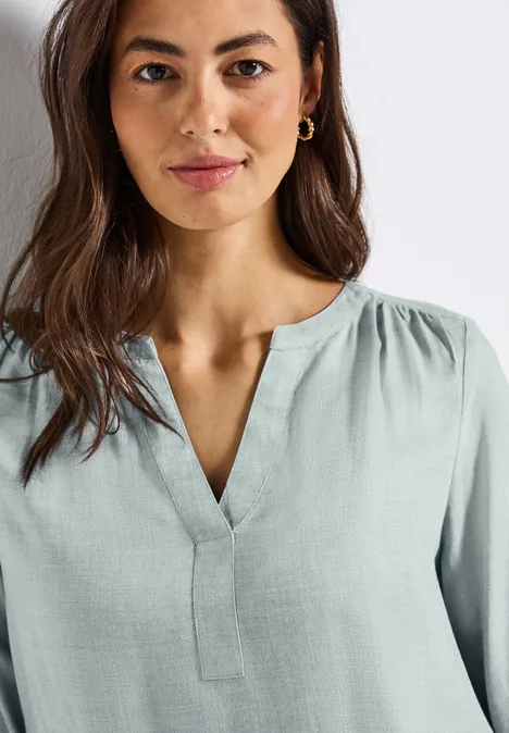 Split Neck Melange Tunika nile blue mel.