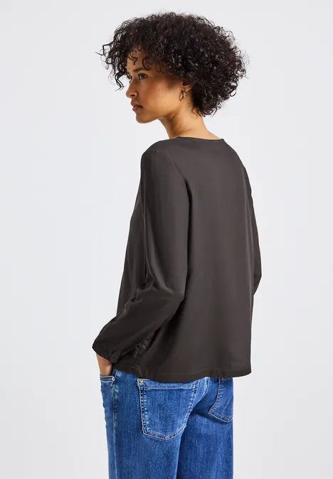 Rundhalsbluse mit Cut-Out deep roast brown
