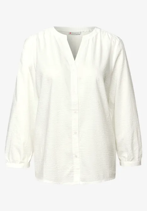 Split Neck Seersucker Bluse off white