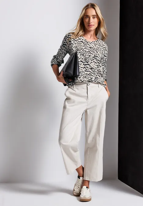 V-hals blouse met tape morning beige