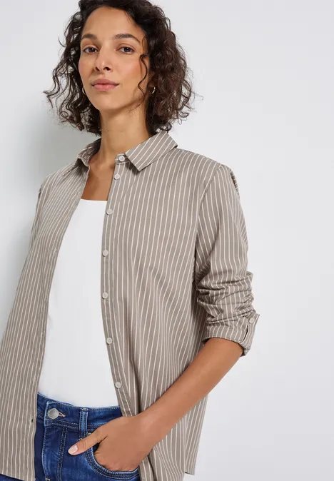 Gestreifte Business Bluse light mocha beige