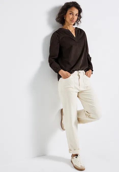 Cordbluse mit Rüschendetails deep roast brown
