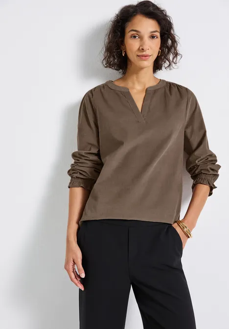 Cordbluse mit Rüschendetails bark brown