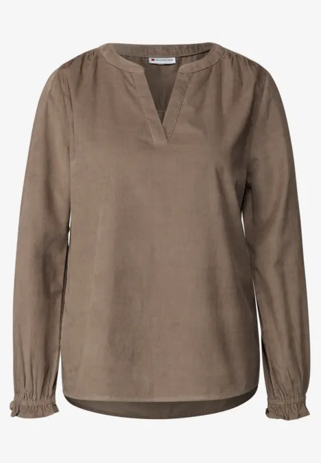 Corduroy blouse met ruches bark brown