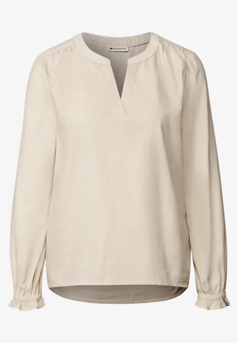 Corduroy blouse met ruches malted beige
