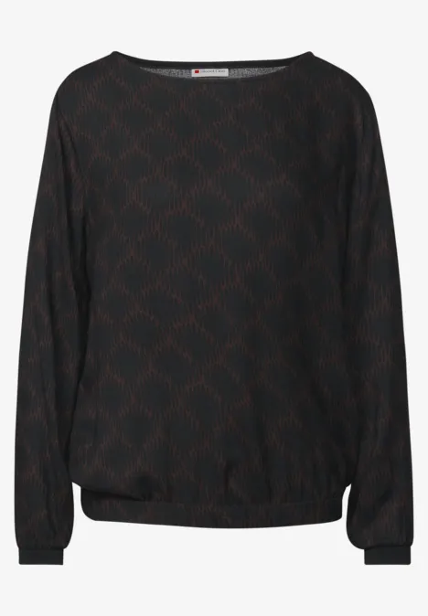 Bedrukte blouse met elastische zoom Black