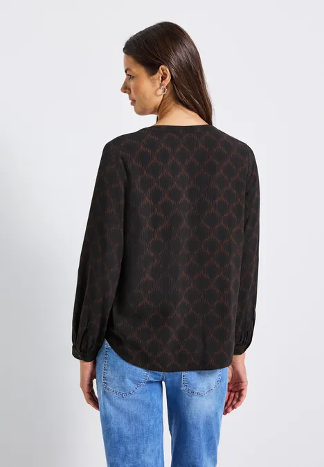 Split Neck Print-Tunika Black