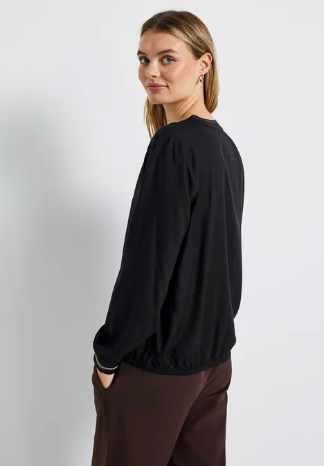 Split Neck Bluse mit Tape Black