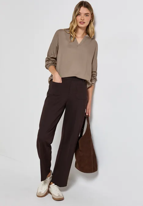 Split Neck Bluse mit Tape bark brown