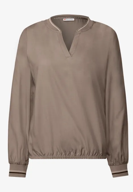 Blouse met gespleten hals en tape bark brown