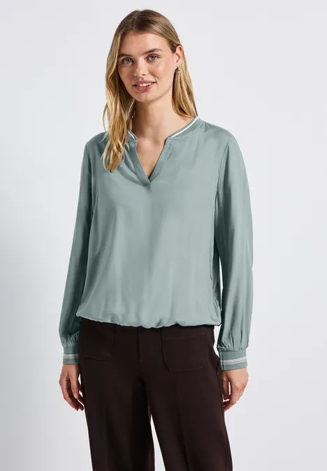Split Neck Bluse mit Tape arona blue
