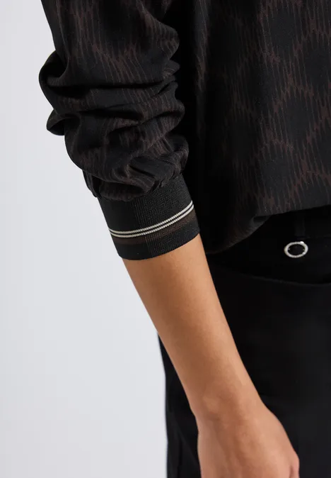 Split Neck Bluse mit Tape Black