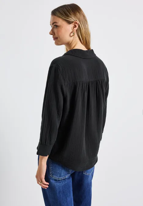 Musselin Hemdbluse Black