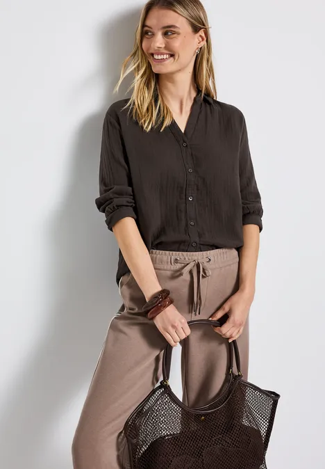 Mousseline overhemd blouse deep roast brown