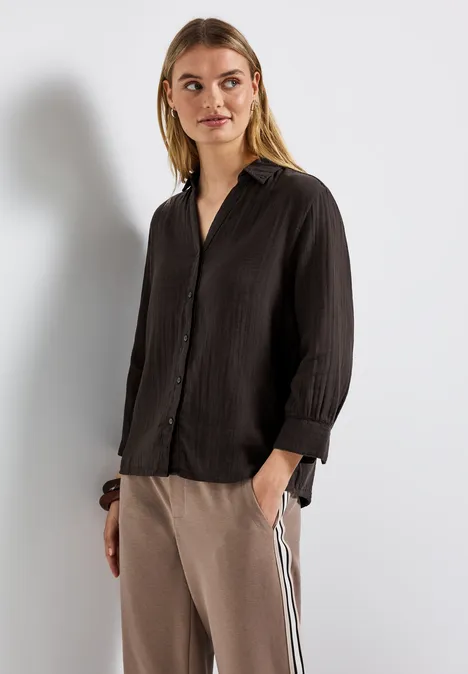 Musselin Hemdbluse deep roast brown