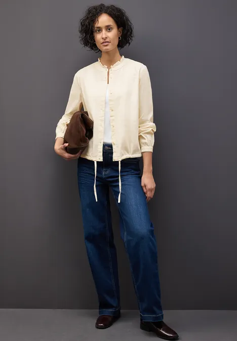 Cordbluse mit Tunnelzug soft beige